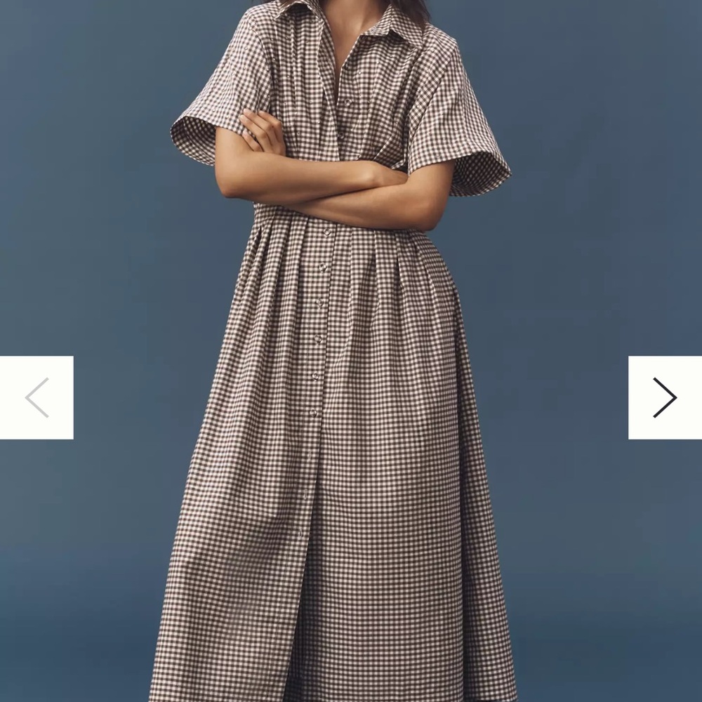 Anthropologie brown and White Checkered Midi Dress